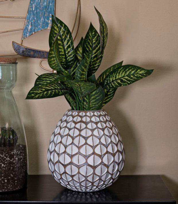 Vase Tibet Weiß Geometrisch Rund – Blumenvase Deko