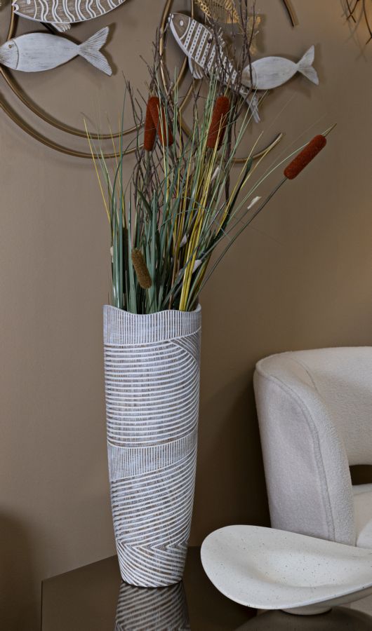 Blumenvase Holzoptik Weiß 55 cm