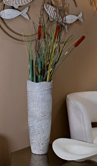 Blumenvase Holzoptik Weiß 55 cm