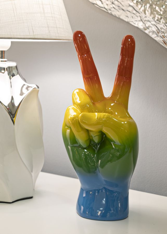 Dekofigur Hand Victory Regenbogen – Skulptur Deko