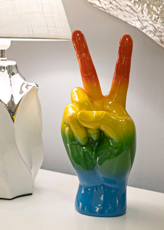 Dekofigur Hand Victory Regenbogen – Skulptur Deko