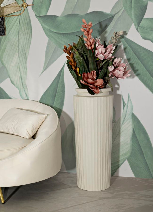 Bodenvase Gerippt Creme 80 cm