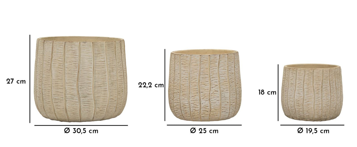 Übertopf Flake Creme 3er Set 27 cm