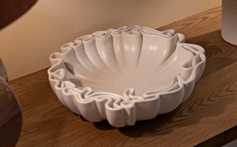 Dekotablett Stons Creme Skulptur – Serviertablett