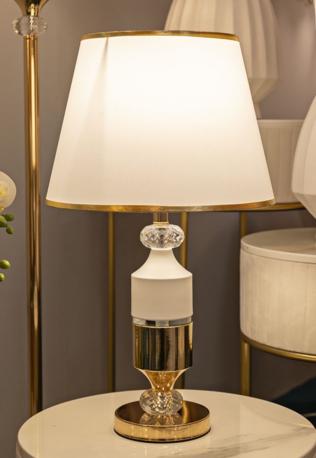 Tischlampe Gold Weiß 52 cm – Tischleuchte