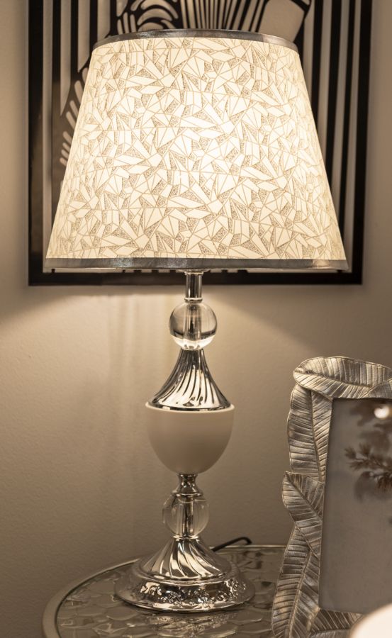 Tischlampe Silber Weiß 54 cm – Tischleuchte