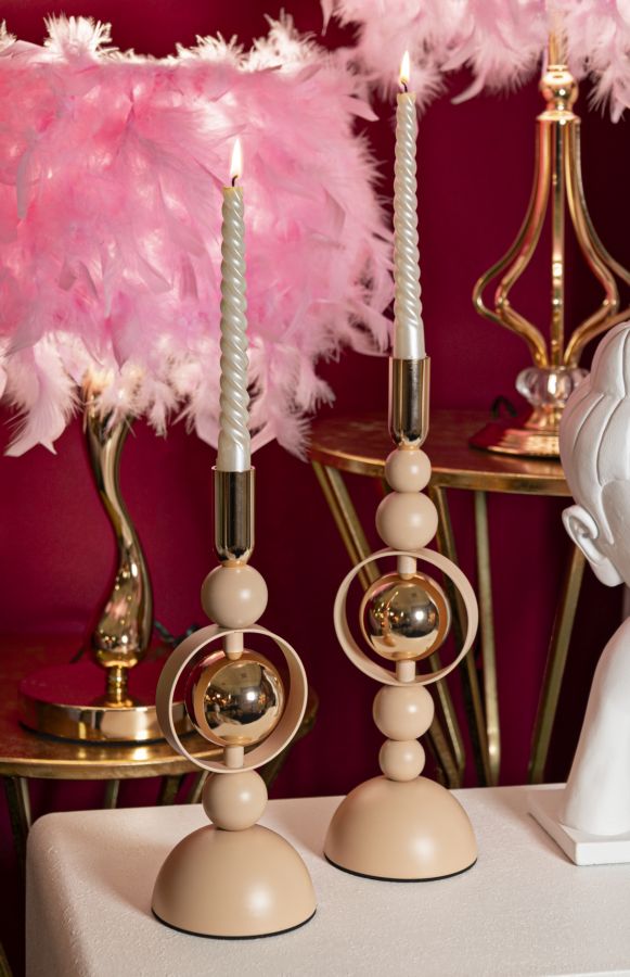 Kerzenständer Saturn Rosa Gold 2er Set – Kerzenhalter Deko