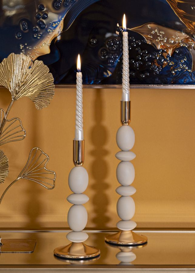 Kerzenständer Shuttle Creme Gold 2er Set – Kerzenhalter Deko