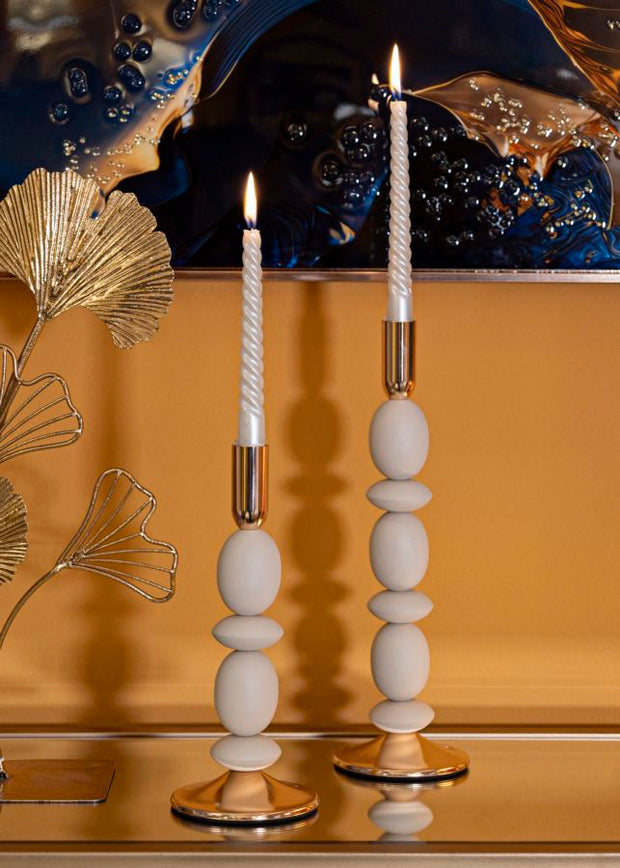 Kerzenständer Shuttle Creme Gold 2er Set – Kerzenhalter Deko