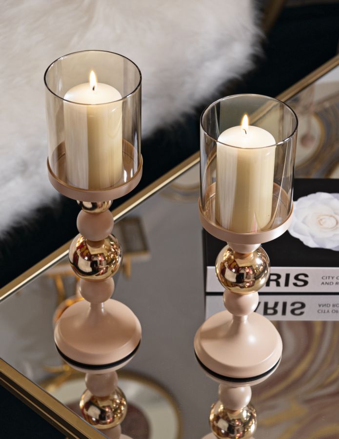 Kerzenständer Glassy Rosa Gold Glas 2er Set – Kerzenhalter Deko