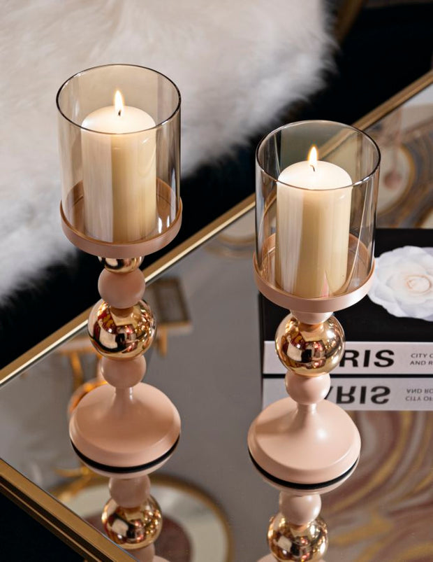 Kerzenständer Glassy Rosa Gold Glas 2er Set – Kerzenhalter Deko