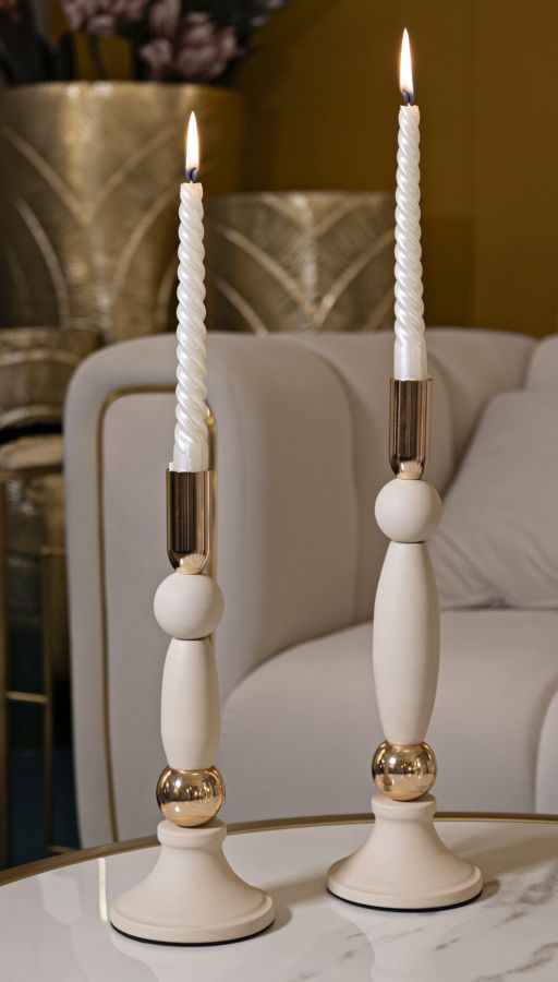 Kerzenständer Strek Creme Gold 2er Set – Kerzenhalter Deko