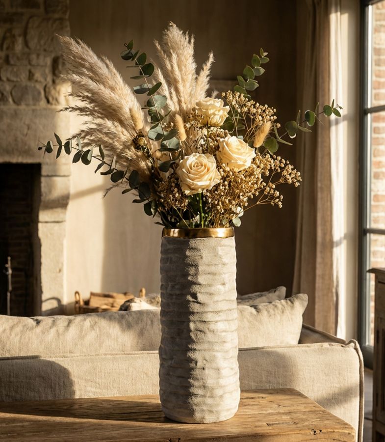 Vase Lima Grau Gold Offen Klein – Blumenvase Deko