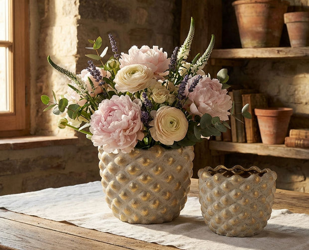 Vase Pepitas Grau Gold 2er Set – Blumenvase Deko