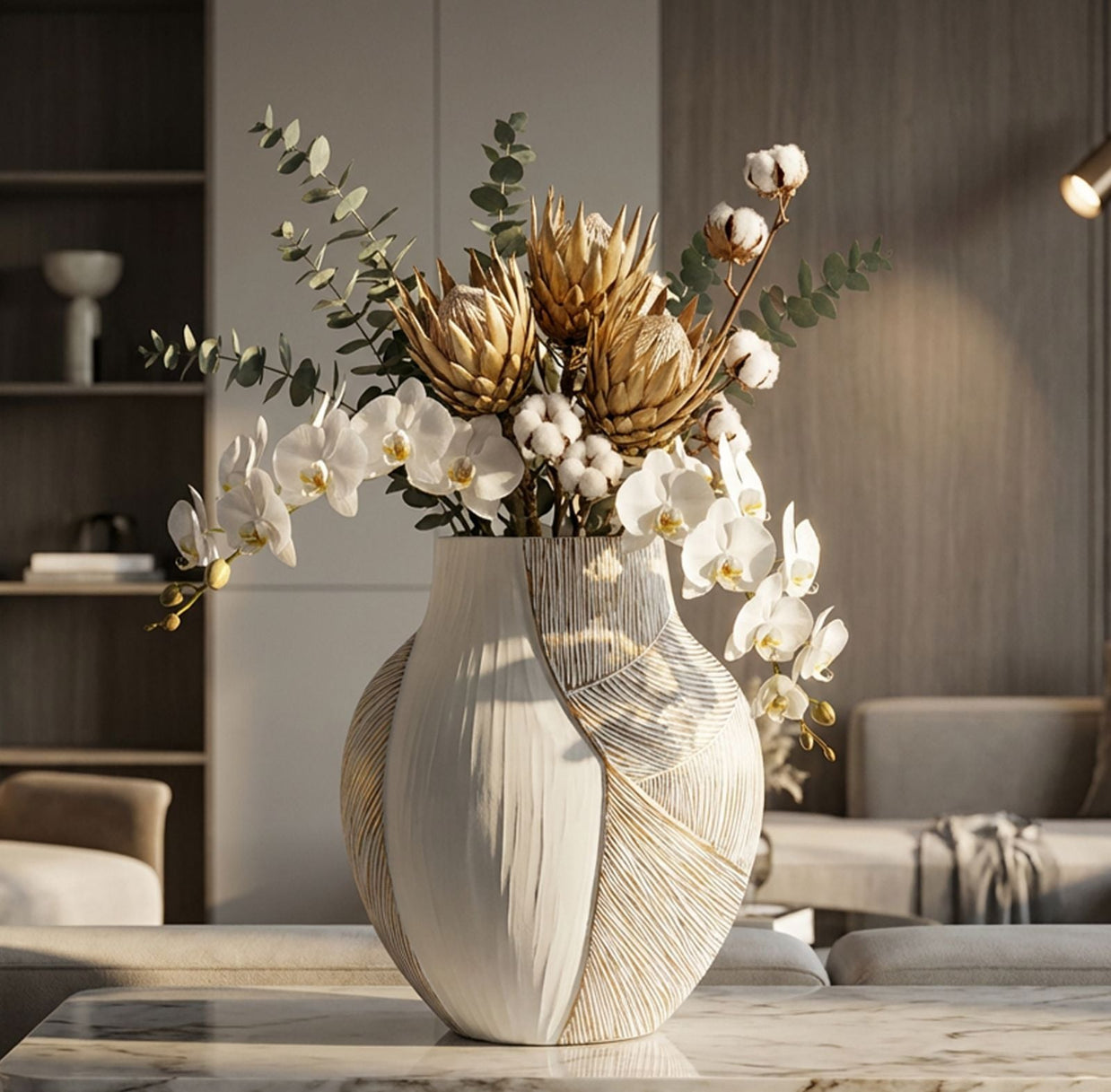 Vase Ho Chi Minh Wellen Weiß Groß – Blumenvase Deko