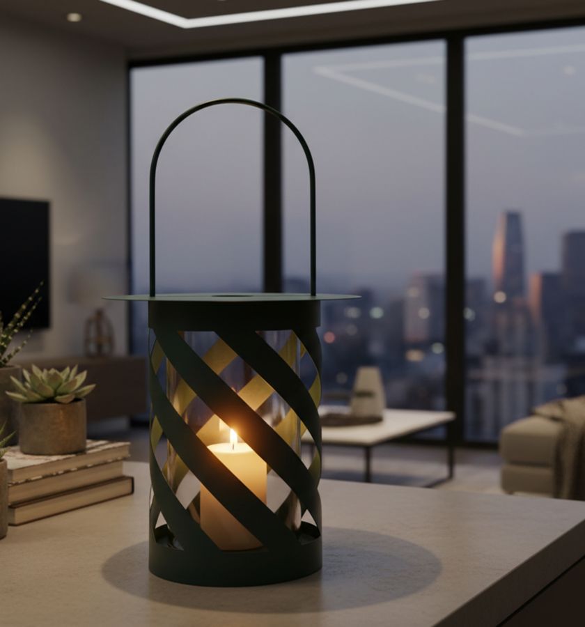 Laterne Saturno Twist Petrol Metall – Windlicht Deko