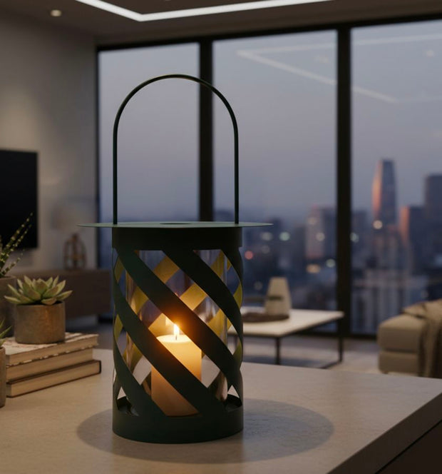 Laterne Saturno Twist Petrol Metall – Windlicht Deko