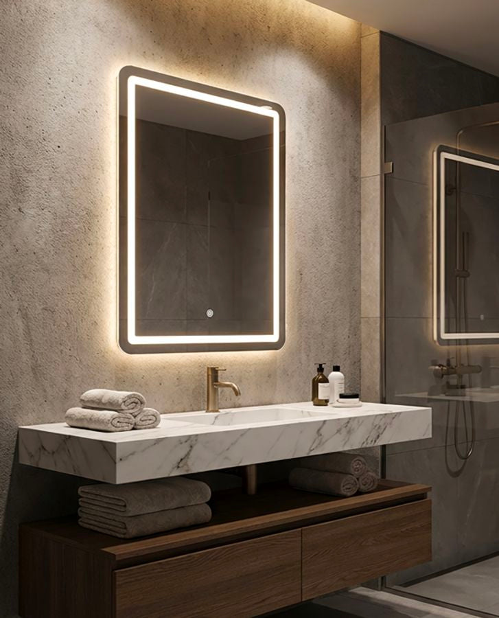 Wandspiegel LED Schlicht Silber 80 cm