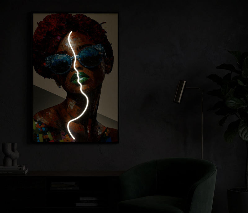 LED-Bild Afro Frau Bunt – Leinwandbild Deko