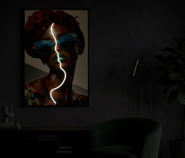 LED-Bild Afro Frau Bunt – Leinwandbild Deko