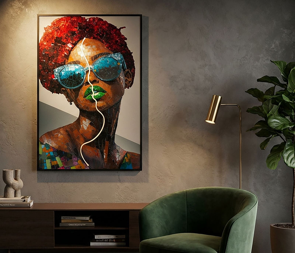 LED-Bild Afro Frau Bunt – Leinwandbild Deko