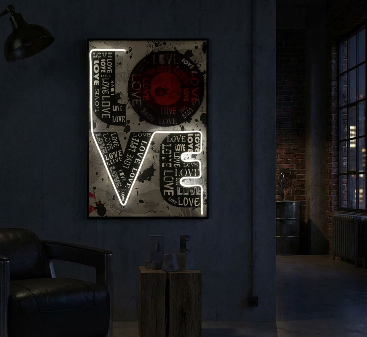 LED-Bild LOVE Schriftzug Bunt – Leinwandbild Deko