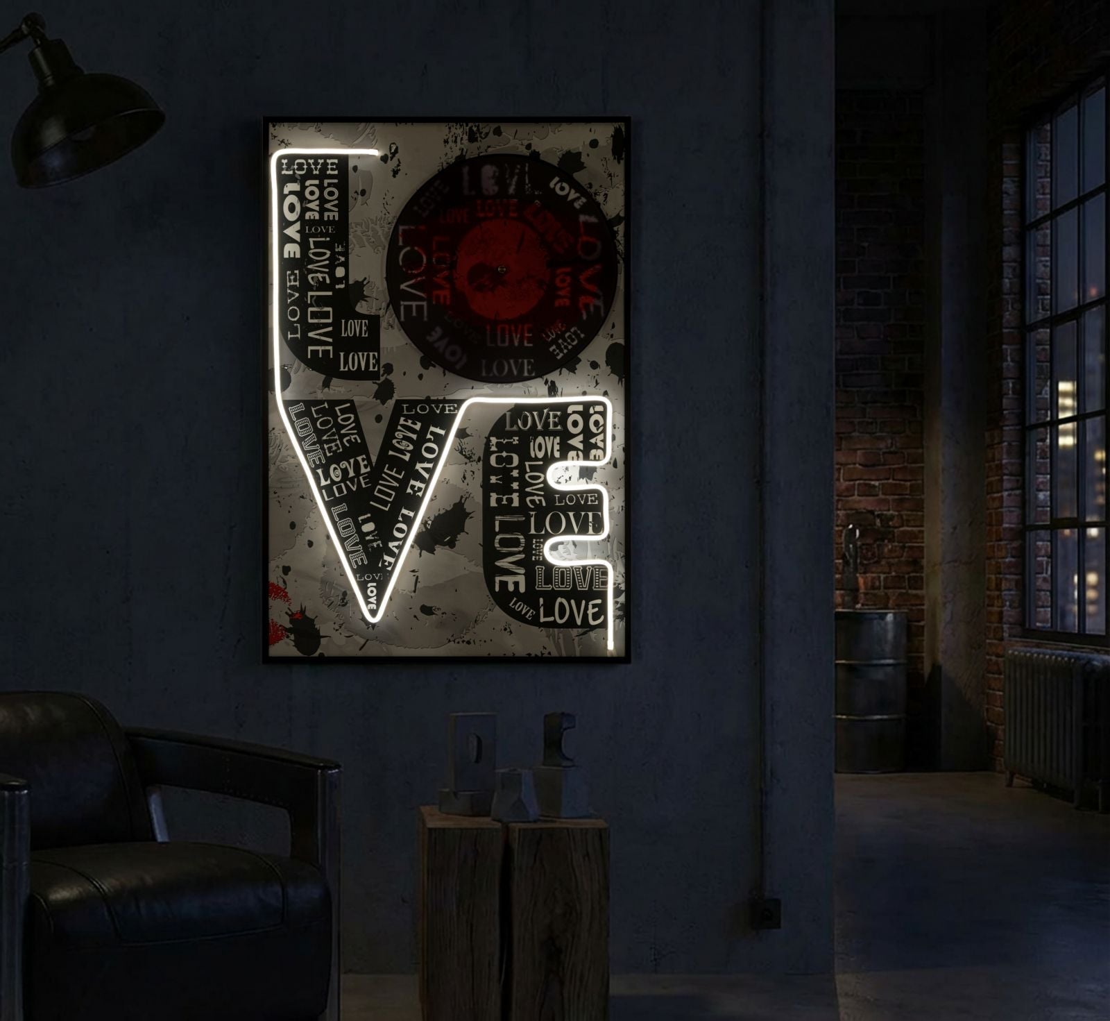 LED-Bild LOVE Schriftzug Bunt – Leinwandbild Deko