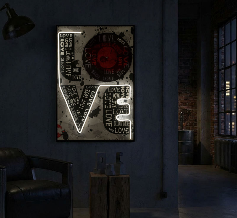 LED-Bild LOVE Schriftzug Bunt – Leinwandbild Deko