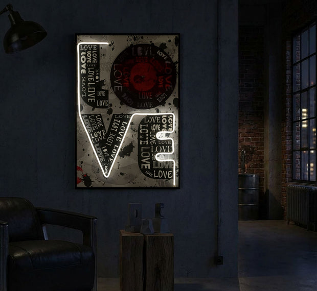 LED-Bild LOVE Schriftzug Bunt – Leinwandbild Deko