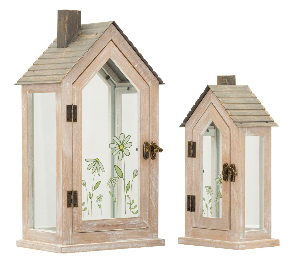Laterne Blumen Holz 2er Set – Windlicht Deko