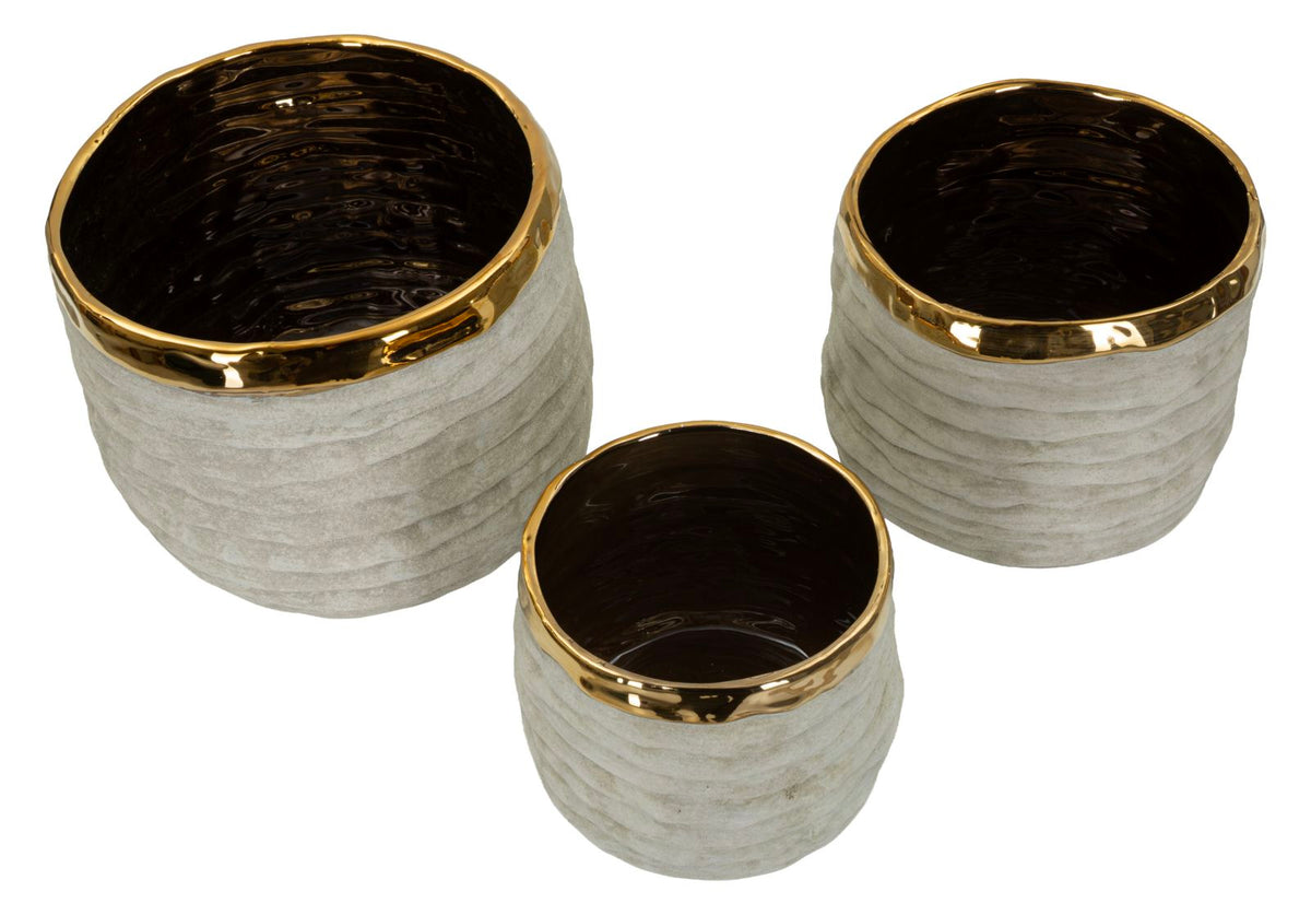 Übertopf Lima Grau Gold 3er Set 17,5 cm