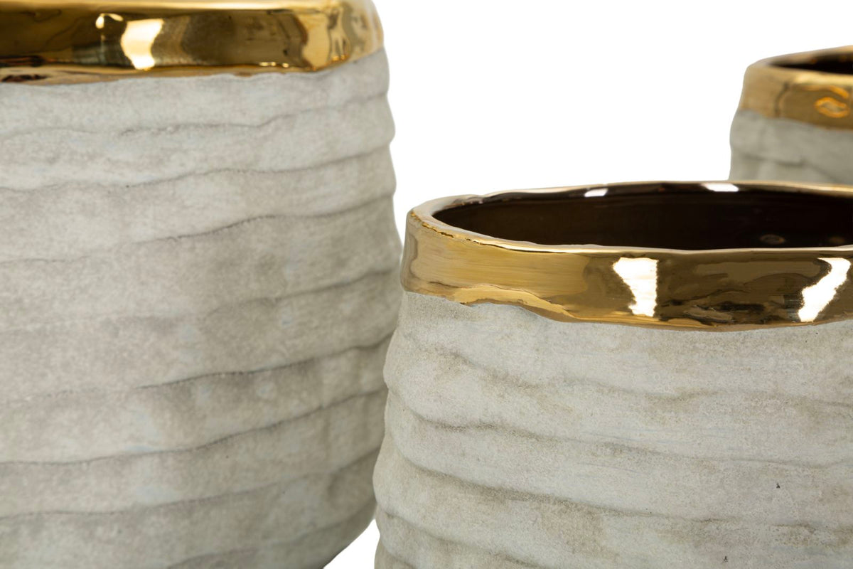 Übertopf Lima Grau Gold 3er Set 17,5 cm