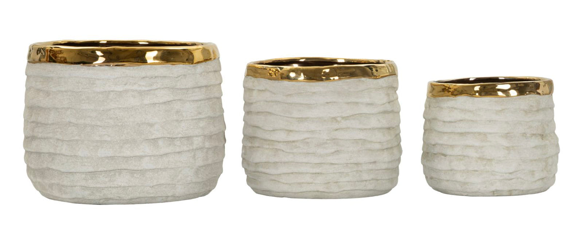 Übertopf Lima Grau Gold 3er Set 17,5 cm
