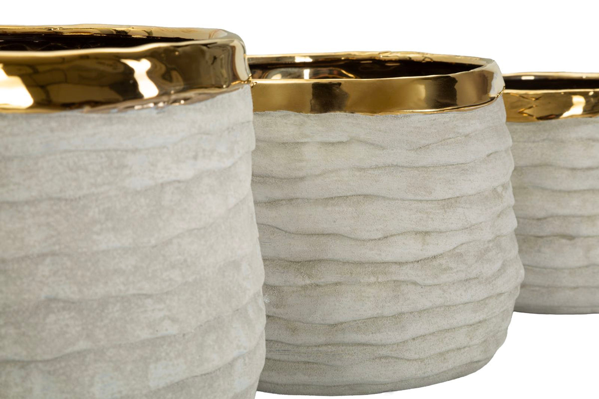 Übertopf Lima Grau Gold 3er Set 17,5 cm