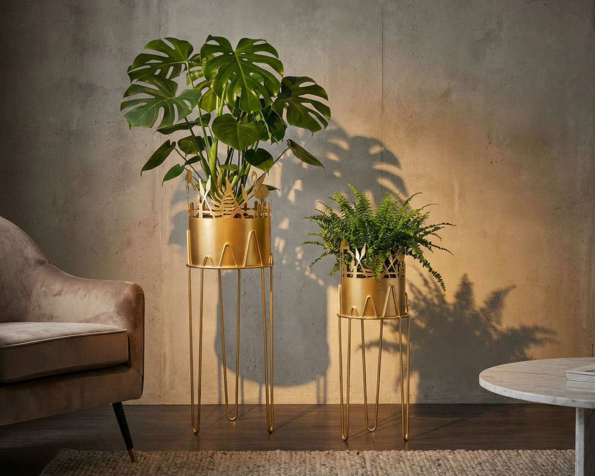 Blumenständer Flamingo Gold 79 cm – Pflanzenständer