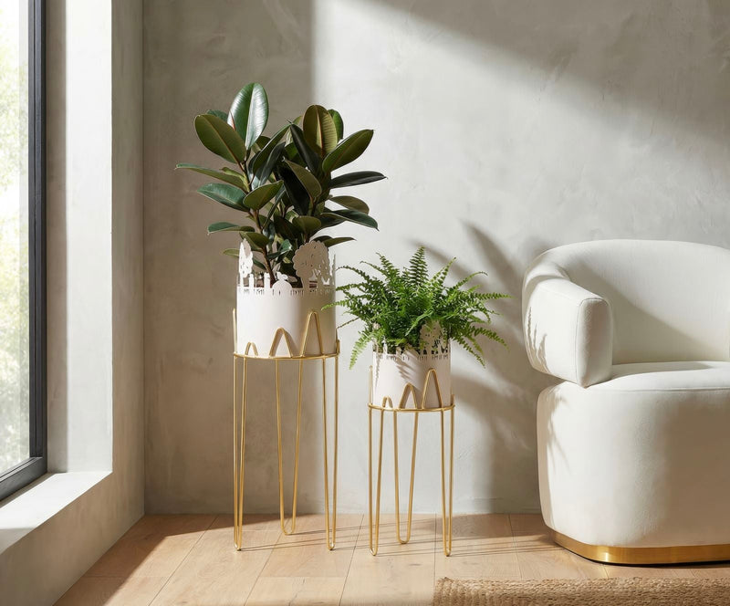 Blumenständer Blätter Grau Gold 79 cm – Pflanzenständer