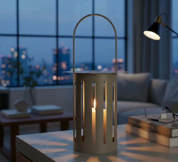 Laterne Saturno Taupe Metall – Windlicht Deko