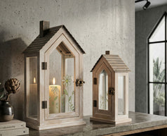 Laterne Blumen Holz 2er Set – Windlicht Deko
