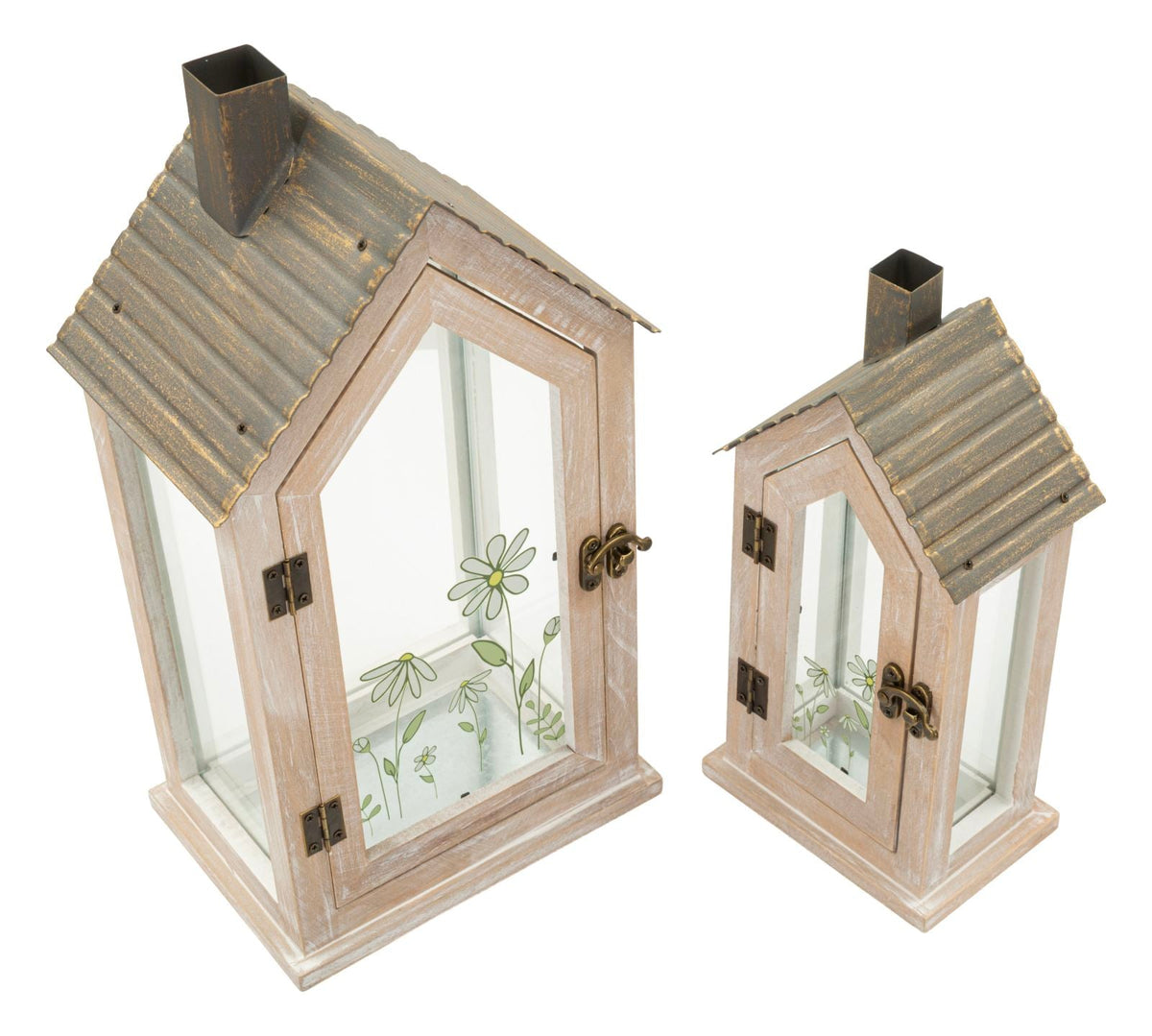 Laterne Blumen Holz 2er Set – Windlicht Deko