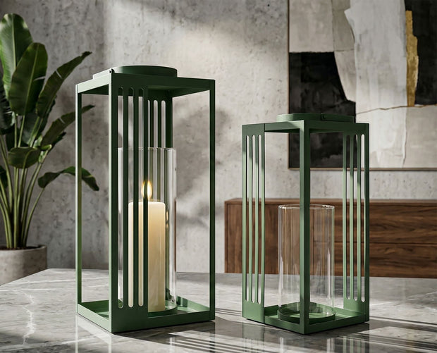 Laterne Linee Grün Metall 2er Set – Windlicht Deko