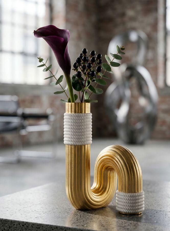 Blumenvase Bann Gold Weiß 18,3 cm – Dekovase
