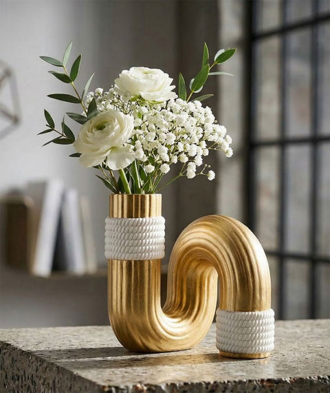 Blumenvase Bann Gold Weiß 12,7 cm – Dekovase