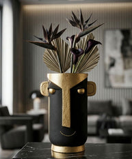 Vase Gesicht Tribal Schwarz Gold – Blumenvase Deko