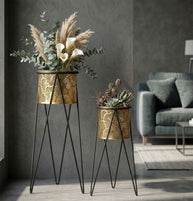 Blumenständer Drak Gold Schwarz 2er Set – Pflanzenständer Deko