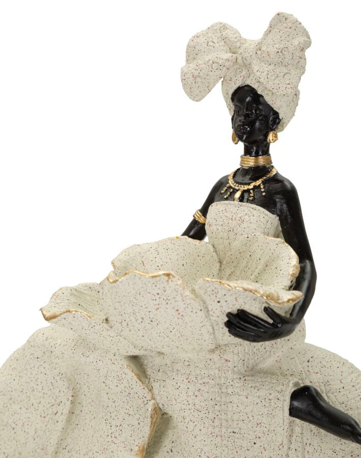 Dekofigur Afrikanische Frau auf Elefant Sand Schwarz Gold 34 cm – Skulptur Deko