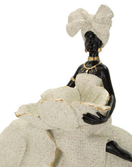 Dekofigur Afrikanische Frau auf Elefant Sand Schwarz Gold 34 cm – Skulptur Deko