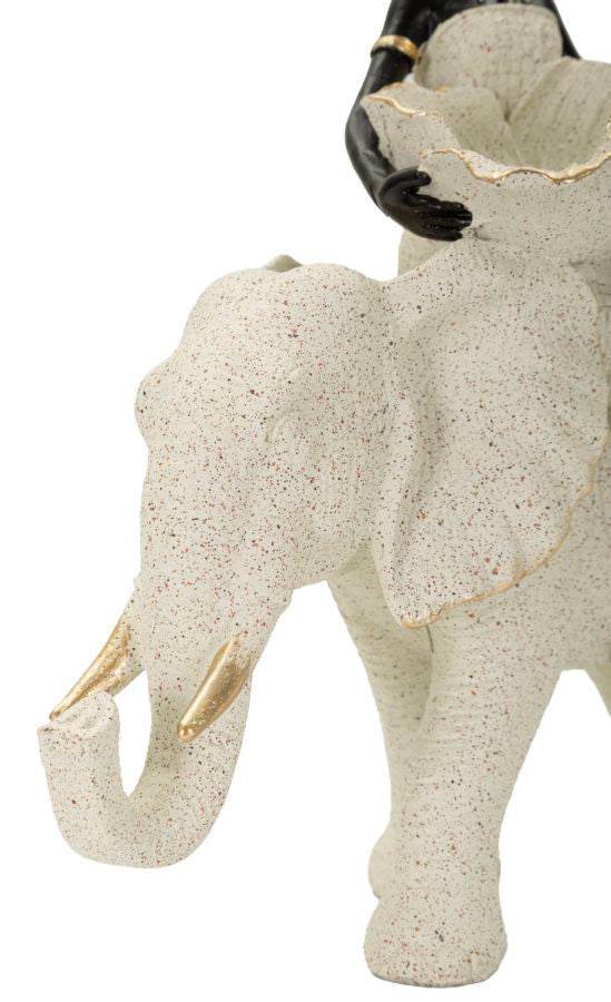 Dekofigur Afrikanische Frau auf Elefant Sand Schwarz Gold 34 cm – Skulptur Deko