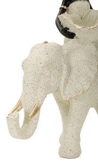 Dekofigur Afrikanische Frau auf Elefant Sand Schwarz Gold 34 cm – Skulptur Deko