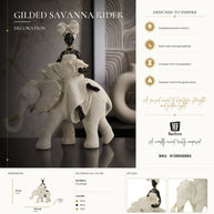 Dekofigur Afrikanische Frau auf Elefant Sand Schwarz Gold 34 cm – Skulptur Deko